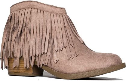 Soda Fringe Ankle Boot- Western Cowgirl Closed Toe Bootie  at Amazon