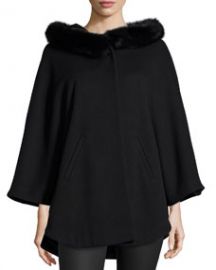 Sofia Cashmere Cape W Fur-Trimmed Hood at Neiman Marcus