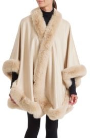 Sofia Cashmere Faux Fur Trim Cashmere Cape at Nordstrom