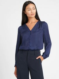 Soft Satin V-Neck Blouse at Banana Republic