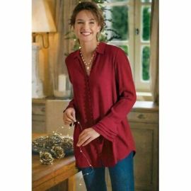 Soft Surroundings Moroccan Red Rayon Crepe Poet Blouse Ruffled Sleeve XS 89 eBay at eBay