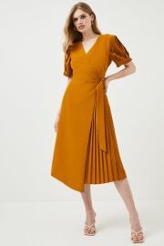 Soft Tailored Pleat Panelled Wrap Dress at Karen Millen