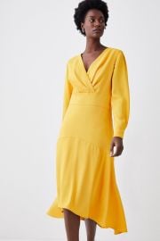 Soft Tailored Wrap Sleeved High Low Midi Dress at Karen Millen