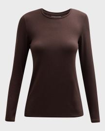 Soft Touch Flat-Edge Long-Sleeve Crewneck Top at Neiman Marcus