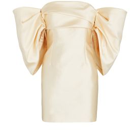 Solace London Elina Off-The-Shoulder Duchesse Satin Mini Dress in Ivory at Intermix