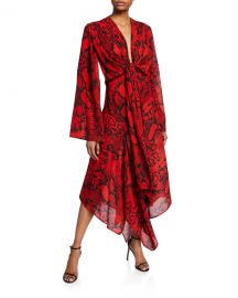 Solace London Nelli Tie-Front Snake-Print Long Dress at Neiman Marcus