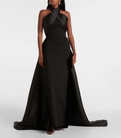 Solace London Rumi satin trimmed crepe gown at Mytheresa