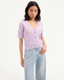 Solene Short-Sleeve Cashmere Cardigan in Soft Lilac at Veronica Beard
