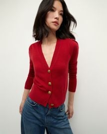 Solene V-Neck Cashmere Cardigan in Red at Veronica Beard