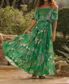 Soler Thalia Flair Sleeve Ankle Maxi Dress In Petit Palmera Emerald ShopSimon at Shop Simon