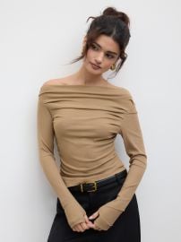Solid Asymmetrical Neck Long Sleeve Top at Cider