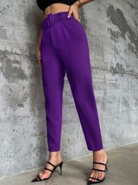 Solid Belted Tapered Pants USA at Shein