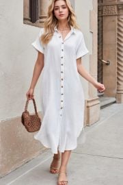 Solid Button Down Short Sleeve Midi Shirt Dress Wild Bloom at Wild Bloom