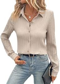 Solid Button Front Shirt Color Apricot Size Small at Womens Clothing store at Amazon