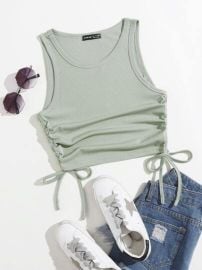 Solid Drawstring Side Tank Top  SHEIN USA at Shein