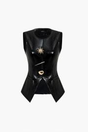 Solid Faux Leather Button Vest Micas at Micas