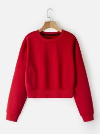 Solid Round Neck Sweatshirt USA at Shein