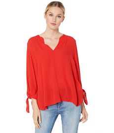 Solid V-Neck Tie Sleeve Top at Zappos