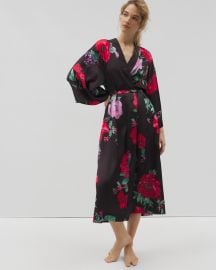 Soma Satin Long Robe in Rhapsody Flora G Black at Soma