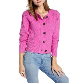 Something Navy Crewneck Cable Cardigan at Nordstrom