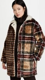 Something Navy Faux Fur Plaid Coat at Shopbop