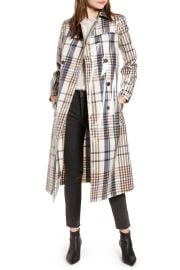 Something Navy Water-Resistant Plaid Glossy Trench Coat at Nordstrom Rack