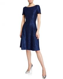 Sparkle Sequin Bateau-Neck Pleated Cocktail Dress at Last Call