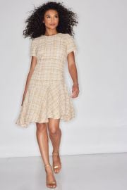 Sparkle Tweed Short Sleeve Flounce Dress at Natori