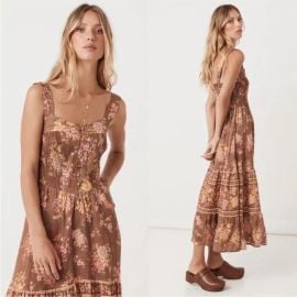 Spell Meadowland Linen Sundress Hazelnut Boho Prairie Cottagecore Midi Dress XS eBay at eBay