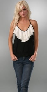 Spencers black and white ruffle top at Shopbop