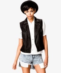 Spiked Faux Leather Moto Vest at Forever 21