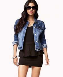 Spiked denim jacket at Forever 21