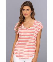 Splendid Marina Eyelet Stripe Tee Coral at 6pm