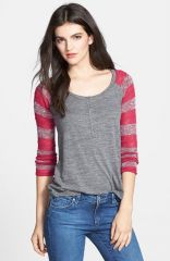 Splendid Pointelle Stripe Sleeve Henley Top in Red at Nordstrom