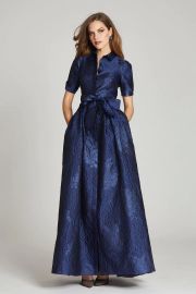 Split-Sleeve Organza ampamp Jacquard Shirtdress Gown Teri Jon Terijoncom at Teri Jon