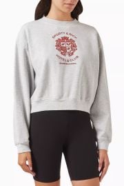 Sporty Rich Hotel Flocked Logo Cropped Sweatshirt in Cotton at Farfetch