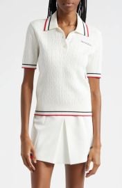 Sporty and Rich Mila Cable Embroidered Tipped Polo Sweater at Nordstrom Rack
