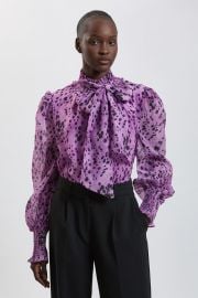 Spot Animal Print High Neck Ruched Detail Blouse at Karen Millen
