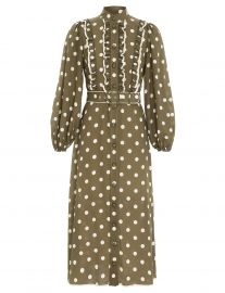 Spot Frill Midi Dress OliveCream Dot Online  Zimmermann at Zimmermann