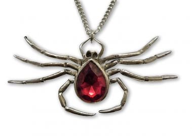 Sprawling Spider with Red Stone Body Pewter Pendant Necklace at Amazon