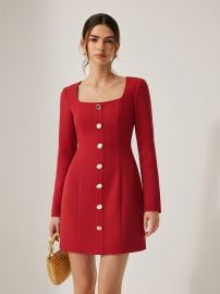 Square Neck Button Front Mini Dress COMMENSE at Commense