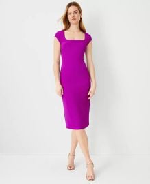 Square Neck Cap Sleeve Sheath Midi Dress at Ann Taylor