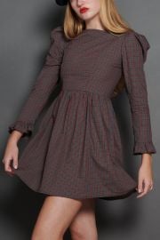 Square Neck Mini Prairie Dress in Burgundy Tartan BATSHEVA at Batsheva