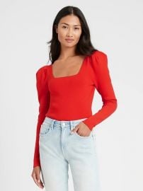  Square-Neck Puff-Sleeve Sweater Top by Banana Republic at Banana Republic