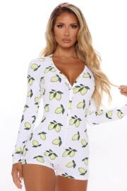 Squeeze My Lemons PJ Romper Onesie - Whitecombo   Lingerie  Sleepwear at Fashion Nova