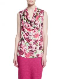 St  John Collection Brigitte Floral-Print Cowl-Neck Shell at Neiman Marcus