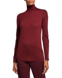 St  John Collection Extrafine Merino Wool Jersey Turtleneck Sweater w  Button Detailing at Neiman Marcus