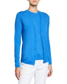 St  John Collection Fine-Gauge Pointelle Rib Knit Cardigan at Neiman Marcus