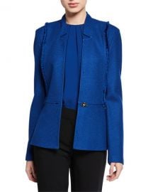 St  John Collection Gridded Texture Knit Jacket with Notch Collar  amp  Fringe Trim at Neiman Marcus