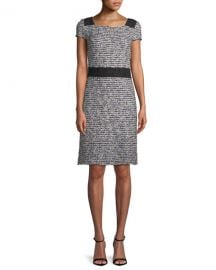 St  John Collection Inlaid Knit Cap-Sleeve A-line Dress at Neiman Marcus